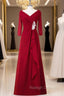 A Line Red Full Sleeve V Neck Long Mother of the Bride Dressess