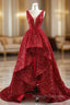 A-line Red Sequins V-neck Prom Dress