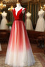 A Line Red Velvet Tulle Long Prom Dress, Red Formal Dress