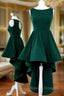 A Line Round Neck High-Low Open Back Green Prom Dresses
