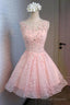 A-Line Round Neck Lace Beaded Homecoming Dresses Cocktail Dresses