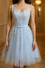 A Line Round Neck Lace Blue Short Prom Dresses Short Blue Lace Prom Graduation Homecoming Dresses
