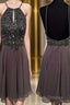 A-Line Round Neck Short Grey Backless Prom Dresses Short Grey Backless Prom Dresses Homecoming Dresses Graduation Dresses