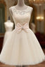 A-Line Round Neck Short Ivory Lace Prom Dresses Short Champagne Lace Bridesmaid Dresses Lace Homecoming Dresses Lace Graduation Dresses