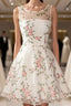 A Line Round Neck Short Lace Floral Prom Dresses, Short Lace Floral Formal Homecoming Dresses