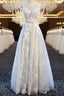 A-Line Round Neck Sleeveless Lace Grey/Pink/Champagne Prom Dress Lace Prom Dress