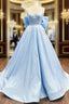 A Line Satin Blue Long Prom Dress, Blue Long Graduation Dress