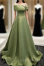 A-Line Satin Green Long Prom Dress, Green Formal Dress