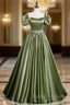 A Line Satin Green Long Prom Dresses Green Prom Dresses