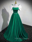A Line Satin Green Long Prom Dress Green A Line Prom Dress