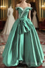 A-Line Satin Off-The-Shoulder Prom Dresses Long Wedding Dresses