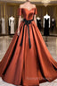 A Line Satin Orange Long Prom Dresses, Orange Formal Bridesmaid Dresses