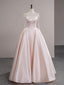A-Line Satin Pink Champagne Long Formal Prom Dress, Pink Champagne Long Prom Dress