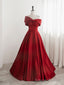 A Line Satin Red Long Prom Dresses, Red Long Formal Dresses