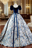 A Line Satin Velvet Blue Long Prom Dress, Blue Long Formal Dress