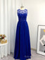 A Line Scoop Appliques Lace Floor Length Chiffon Dress