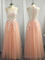 A Line Scoop Appliques Lace Floor Length Tulle Dress