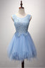 A-Line Scoop Neck Tulle Short/Mini Pearl Detailing Homecoming Dress