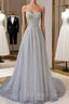 A Line Sequins Long Prom Dress, Spaghetti Strap and Corset Prom Dress