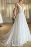 A Line Sexy V neck Pearls Elegant Wedding Dress
