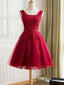 A-Line Short Burgundy Lace Prom Dresses Lace Graduation Dresses Homecoming Dress Burgundy Bridesmaid Dress