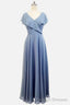 A Line Short Sleeves Chiffon V Neck Ruffles Floor Length Bridesmaid Dress