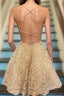 A Line Spaghetti Straps Applique Backless Short Homecoming Dresses