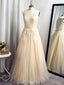 A Line Spaghetti Straps Appliques Lace Floor Length Tulle Dress