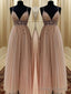 A Line Spaghetti Straps Beading Floor Length Tulle Dress