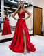 A Line Spaghetti Straps Corset Back Prom Dress With Split
