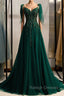 A-Line Spaghetti Straps Dark Green Prom Dress with Beading