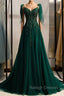 A Line Spaghetti Straps Dark Green Prom Dress with Beading