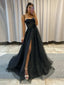 A Line Spaghetti Straps Glitter Tulle Prom Dress