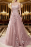 A-Line Spaghetti Straps Lace Dusty Rose Prom Dress Long With Appliques Pretty Dress
