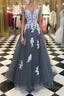 A Line Spaghetti Straps Lace Grey Tulle Long Prom Dresses Grey Prom Bridesmaid Dresses Prom Dresses