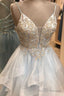 A-Line Spaghetti Straps Light Sky Blue Short Homecoming Dresses With Beading