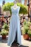 A Line Spaghetti Straps Ruched Long Chiffon Bridesmaid Dress with Slit