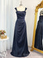 A-line Spaghetti Straps Ruffles Floor-Length Elastic Woven Satin Dress