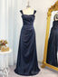 A Line Spaghetti Straps Ruffles Floor Length Elastic Woven Satin Dress