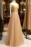 A-Line Spaghetti Straps Tulle Beaded Long Prom Dress, Evening Party Dress