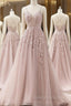 A Line Spaghetti Straps Tulle Prom Dress with Appliques