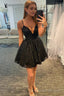 A Line Spaghetti Straps V Neck Lace Homecoming Dress