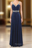 A Line Spaghetti V Neck Chiffon Pleats Beading Bridesmaid Dresses