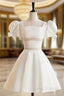 A Line Square Neckline Ivory Short Prom Dresses Cute lvory Homecoming Dresses