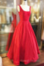 A Line Square Neckline Regular Straps Long Dress Floor Length Satin Prom Dress