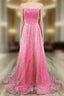 A-Line Strapless Hot Pink Sequins Long Prom Dress