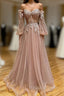 A Line Strapless Long Lace Prom Dress, Sweetheart Neck Tulle Prom Prom Dress