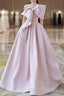 A Line Strapless Pink Satin Prom Dresses Long Prom Dress