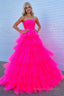 A Line Strapless Tiered Tulle Prom Dress with Ruffles