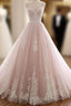 A Line Straps Tulle Lace Appliques Prom Dresses Off Shoulder Floor Length Beautiful